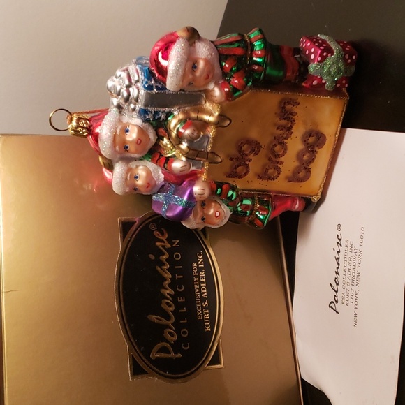 Kurt Adler Rare Polonaise Collection Handblown Big Brown Bag & Elves Ornament - Picture 9 of 9